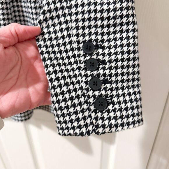 Marled Black White Houndstooth Blazer Double Breasted Pockets Career Classic M - Picture 7 of 12